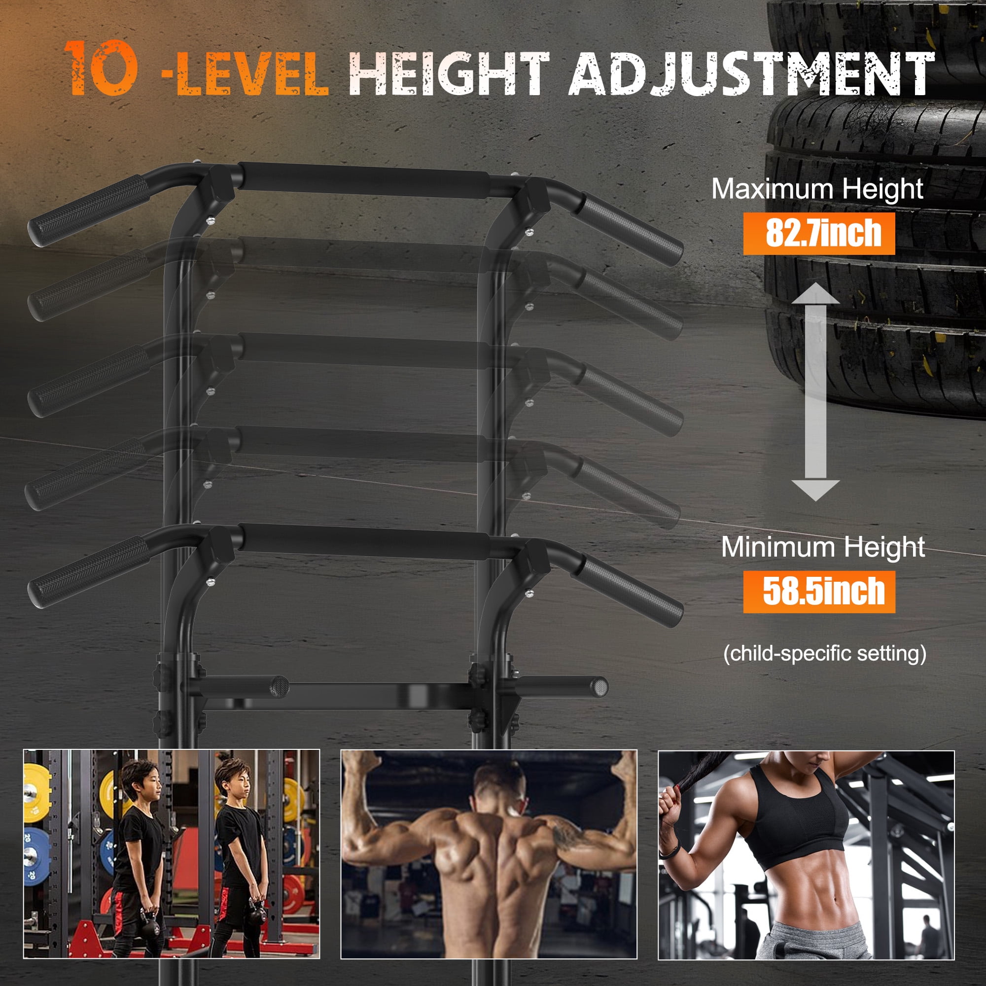 Aukfa Power Tower Pull Up & Dip Station - Multifunctional Home Gym Strength Training Equipment 300 LBS Capacity,Black