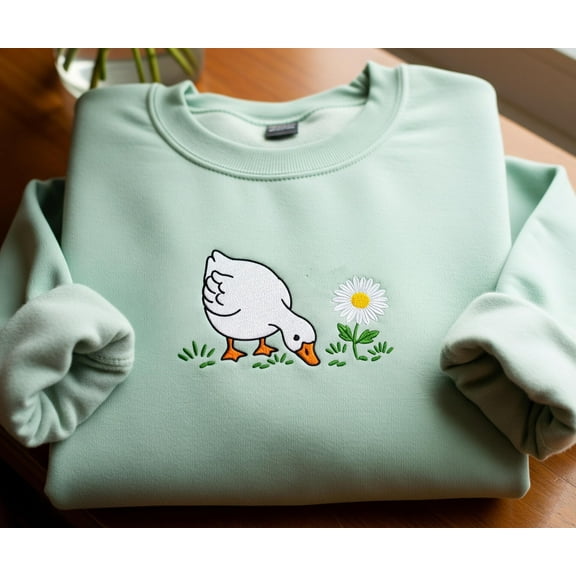 Duck Daisy Embroidered Shirt, Cute Cottagecore Tee, Minimalist Duck Embroidery, Nature Lover Gift, Aesthetic Summer Top, Flower Duck T-Shirt