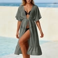 thumbnail image 2 of daznei Swimsuit Coverup for Women Lightweight Chiffon Flowy Short Sleeve Kimonos with Lace up Loose Cardigans for Swimwear Gray, 2 of 7