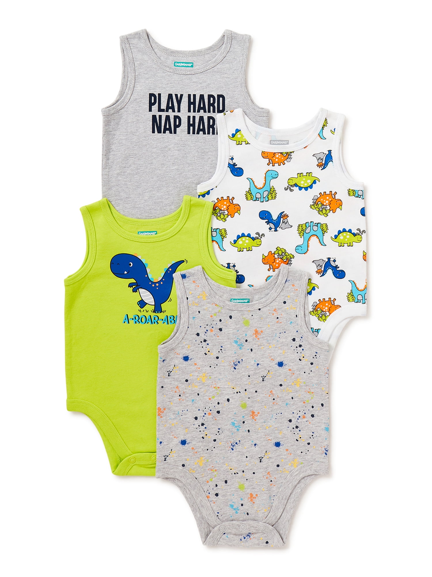 Garanimals Baby Boy Sleeveless Tank Bodysuit Multipack, 4Pack, Sizes 0
