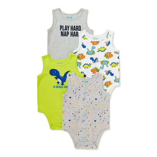 Garanimals Baby Boy Sleeveless Tank Bodysuit Multipack, 4Pack, Sizes 0