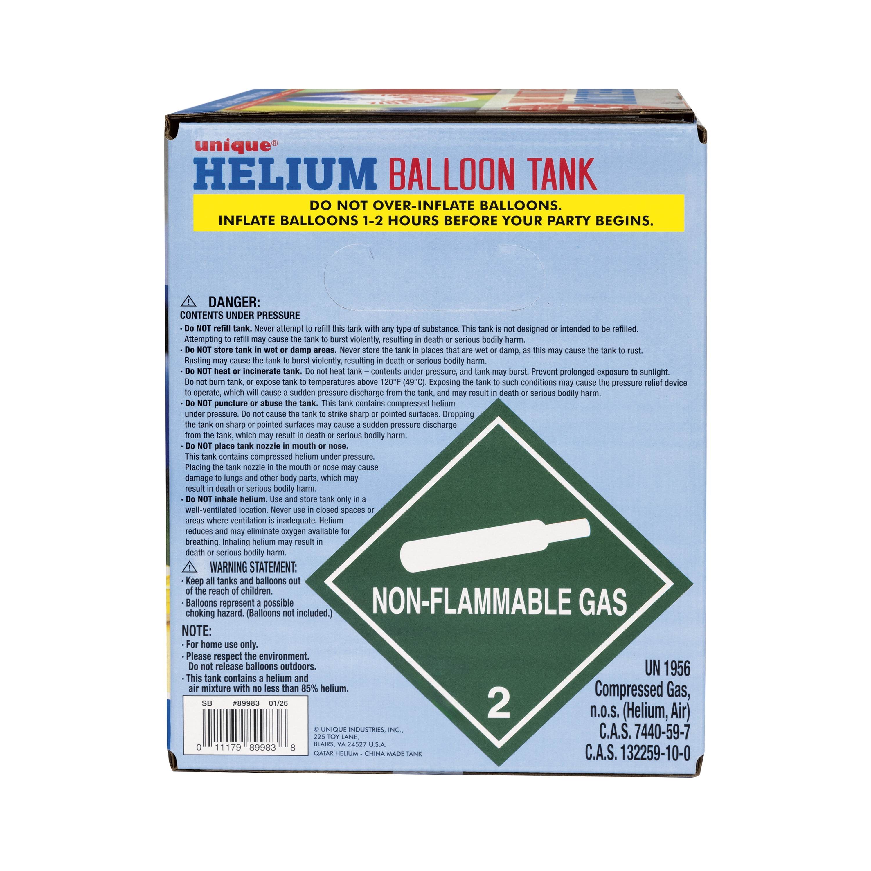 Helium Tank for 20 9" Balloons, 4.98 Cubic Feet, by Unique