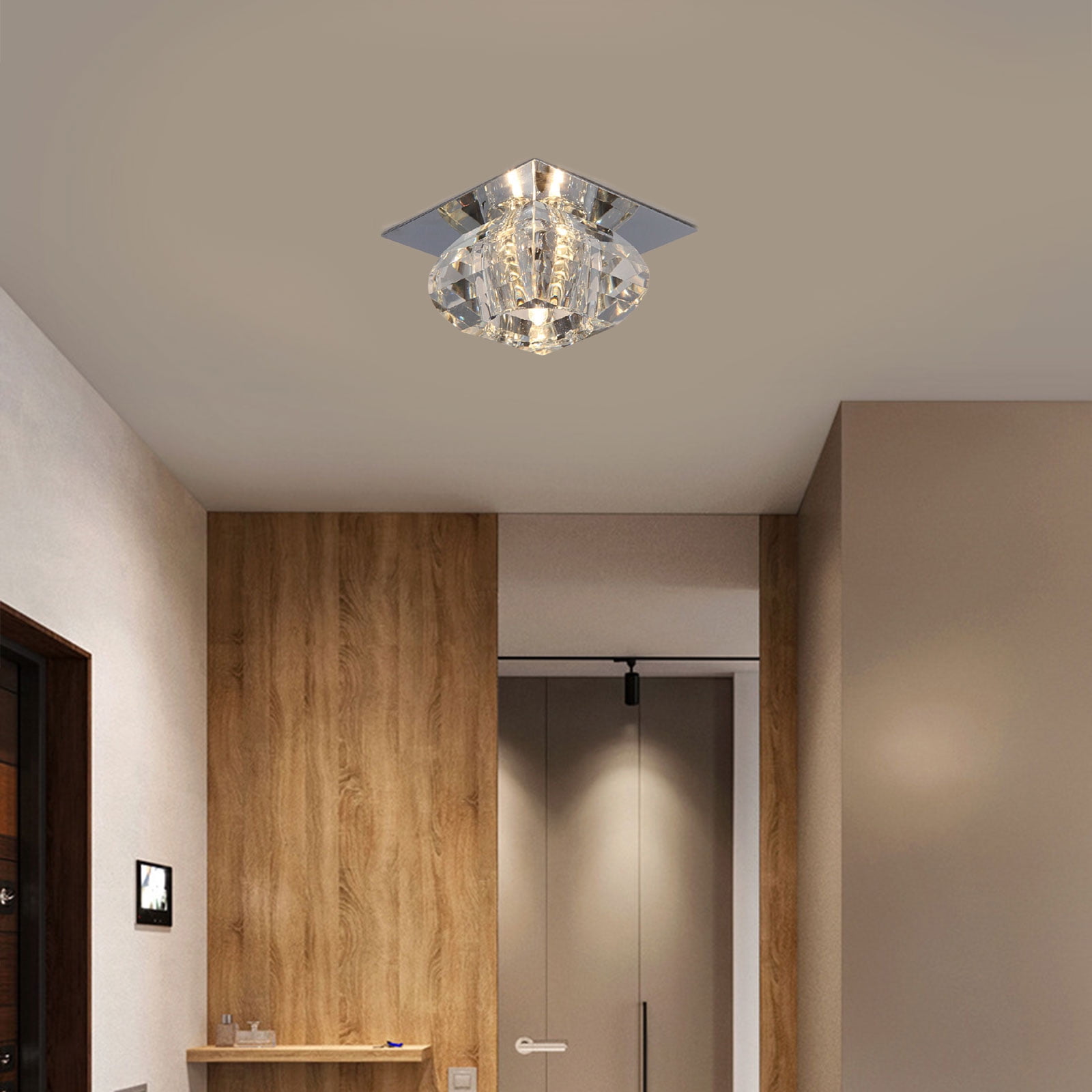 Crystal Ceiling Light Fixture, Hallway Flush Mount Ceiling Lights, LED Ceiling Lamp for Dining Bedroom Kitchen Bathroom