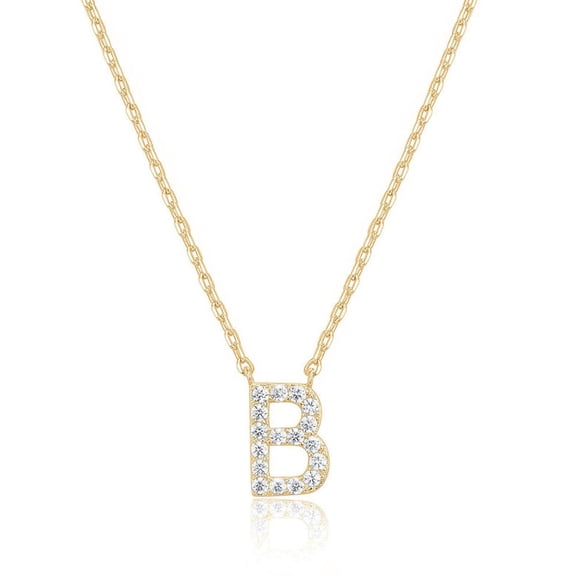 Bonjour Jewelers 14k Yellow Gold Created White Sapphire Initial B Letter Pendant Necklace Plated
