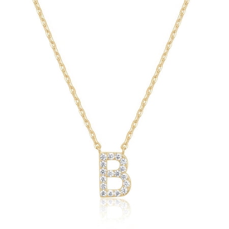 Bonjour Jewelers 14k Yellow Gold Created White Sapphire Initial B Letter Pendant Necklace Plated