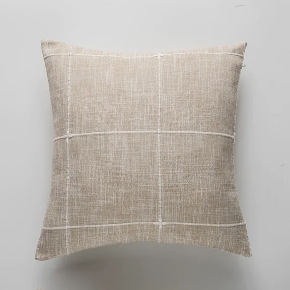 Fatty Farmer Rustic Lattice Cotton Linen Decorative Throw Pillow Cover Embroidery Square Cushion Cover Pillowcase for Sofa Bedroom Couch (Plaid Coffee, 24"x24")