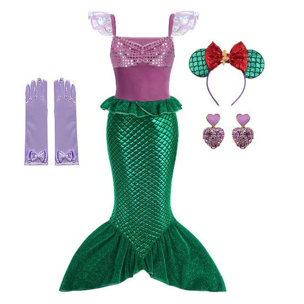Dibujos animados Sirenita Ariel Princesa Disfraz Niños Vestido Niñas Cosplay Niños Carnaval Fiesta de cumpleaños Ropa Sirena Dress5T (tamaño 120) Gao Jinjia LED