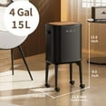 thumbnail image 6 of MRBIN Metal Slim Bathroom Trash Can with Legs and Wheels, 15L / 4gal Toilet Walnut Effect Press Lid Waste Basket, Covered Office Garbage Pail for Near Desk, Narrow Vanity, Rvs, Kitchen, Black, 6 of 6