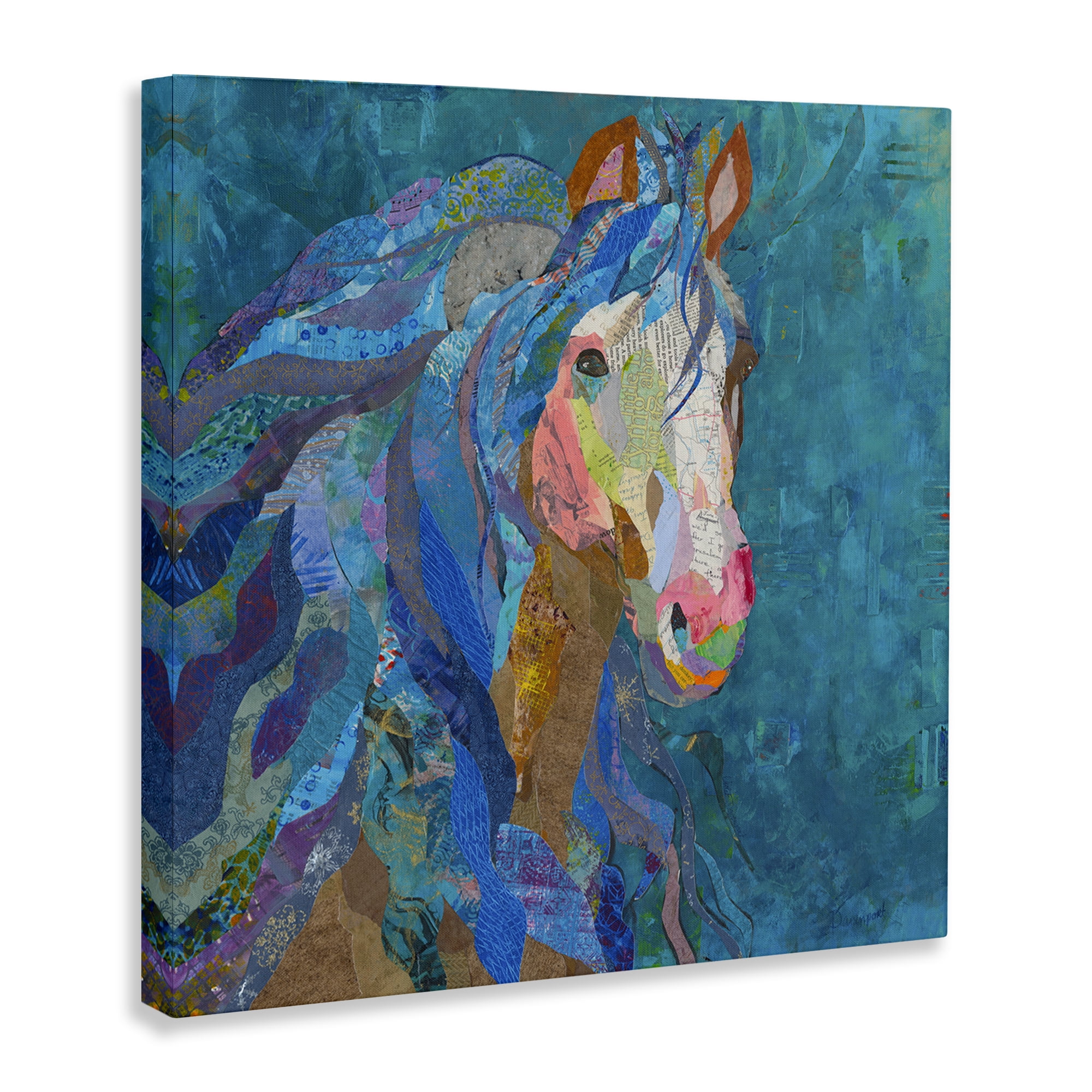 Stupell Industries Blue Collaged Pegasus Animals Painting Wrapped Canvas Art Print Wall Art, 17 x 17