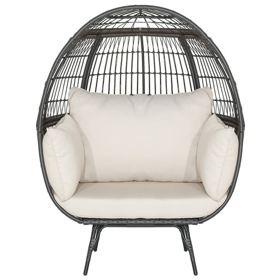 Gymax Patio Rattan Wicker Lounge Chair Oversized Outdoor Metal Frame Egg Chair w/ 4 Cushions