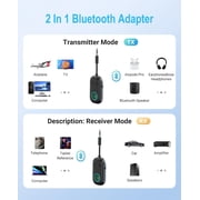 Bluetooth Transmitter Receiver 2-in-1 Adapter, Wireless Bluetooth Audio Adapter for Airplane, TV, Car, Headphones, 3.5MM Aux, Dual Pairing & Hands-Free Calling