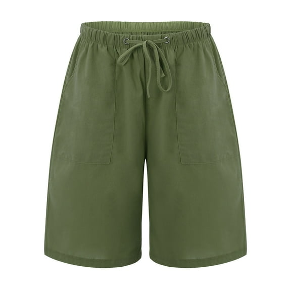 Outfmvch Shorts For Women Gym Shorts Women Women'S Casual Bermuda Shorts Elastic Waist Cotton Linen Shorts With Pockets Leggings With Pockets For Women Army Green L