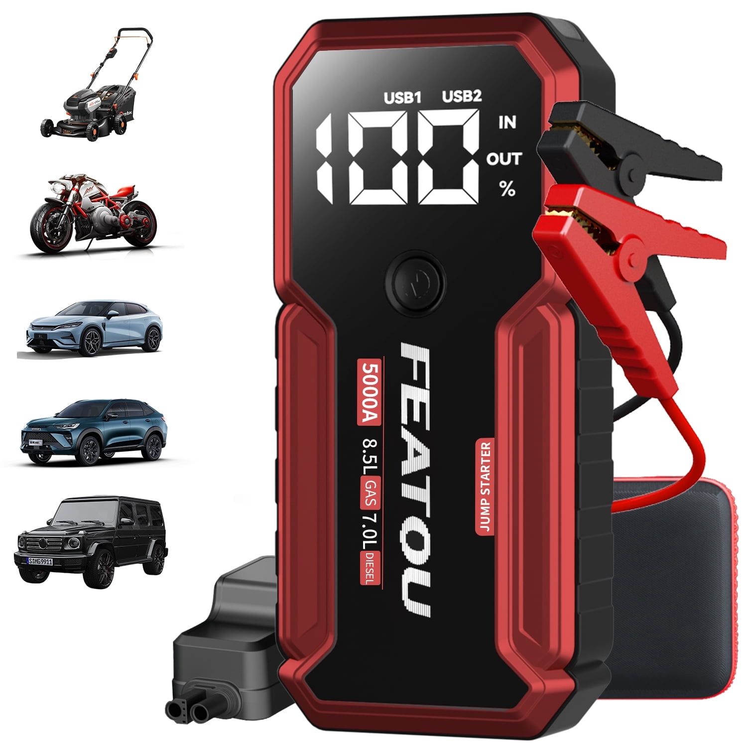FEATOU Car Jump Starter,6500A Peak 12V Battery Jump Starter Pack for All Gas and up to 7.0L Diesel Engine,Portable Battery Booster Box with USB Quick Charge and Type C Supersafe