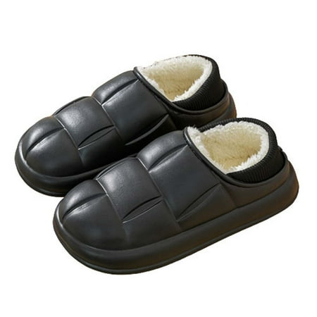 

Stamzod Winter Warm Women Men Waterproof Furry Slippers Clearance Men Shoes Non-Slip Plush Stepped Cotton Printed Indoor Outdoor Home Thick Heel Black 40-41