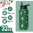 thumbnail image 4 of Christmas Greeen Gingerbread 32oz Sport Water Bottles with Flip Straw & Spout Lid, Xmas Snowman Stainless Steel Travel Cup, Winter Holiday Gifts for Women Men (1 PC), 4 of 6