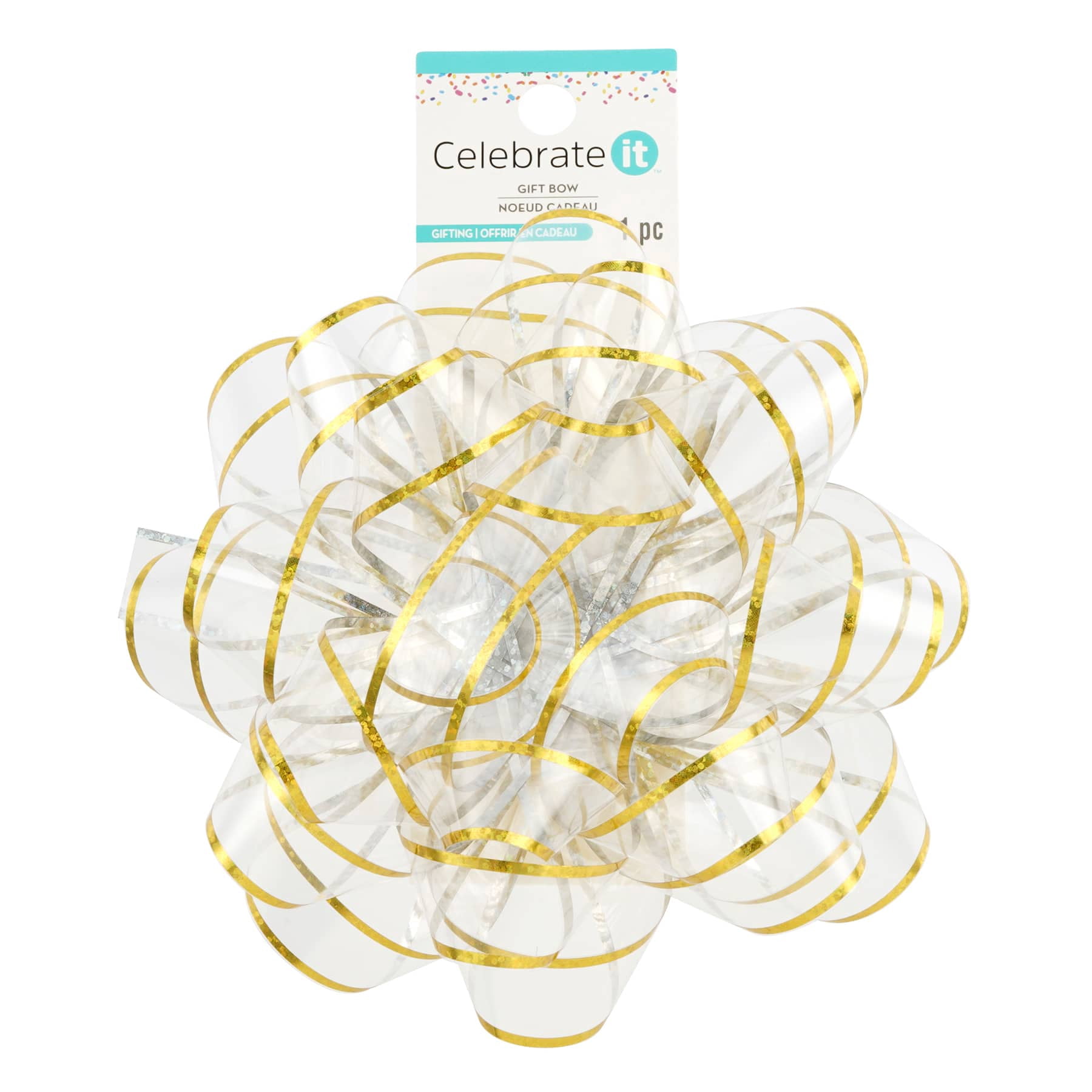 6" Clear & Gold Trim Gift Bow by Celebrate It – Plastic with Elegant Finish – Ideal for Gift Wrapping - Party Favors & Holiday Packaging - 12 Pack