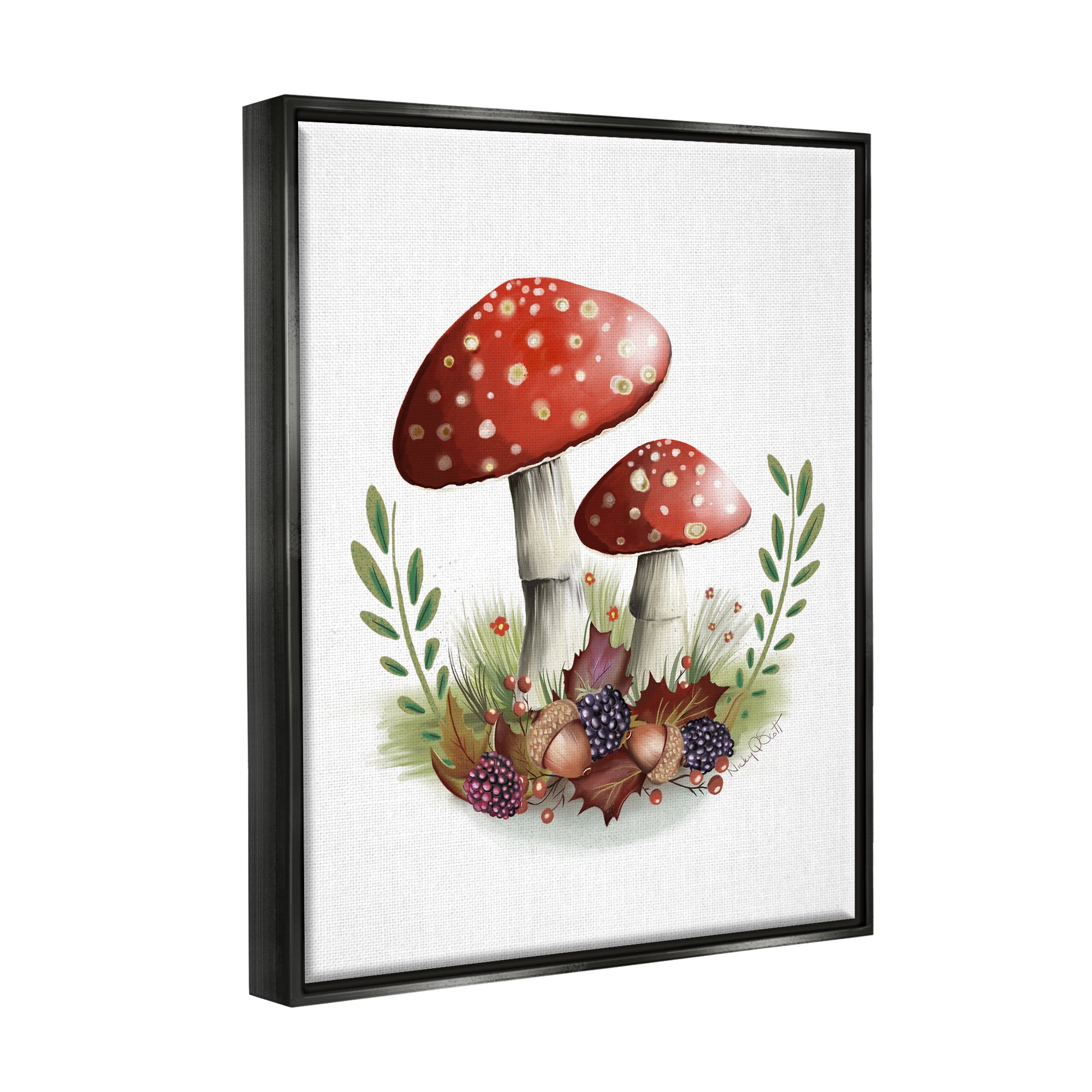 Stupell Industries Spotted Mushrooms Forest Floor Floral Botanicals Plants Graphic Art Jet Black Floating Framed Canvas Print Wall Art, Design by Studio Q