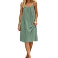 thumbnail image 4 of BOOMNY Women's Backless Cami Dress Spaghetti Strap Lounge House Midi Linen Dresses Flowy Beach Summer Maxi Sundress, 4 of 9