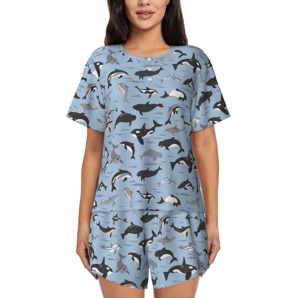 Fotbe Dolphins Conjunto de Pijama Estampado para Mujer, 2 Piezas, Ropa de Dormir con Camiseta de Manga Corta y Shorts Suaves-XX-Large