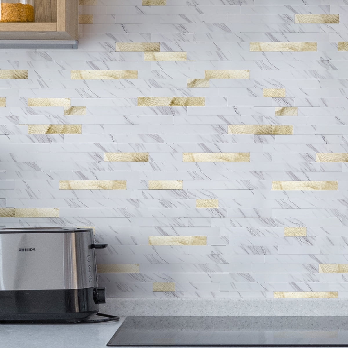 Art3d 10-Sheet 11.8''X13.4'' Peel and Stick Backsplash Marble Tone Tile for Kitchen,Bathroom,RV