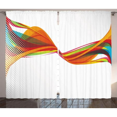 - Abstract Decor Curtains 2 Panels Set, Rainbow Curved Wave Smoke like Image with Pixel Detailed Artwork, Window Drapes for Living Room Bedroom, 108W X 90L Inches, Orange Red and Green, by Ambesonne