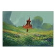 thumbnail image 3 of Fantasy Cutting Board, Lady in Floral Field Meadow to Red Castle Before Sublime Mountain Art, Decorative Tempered Glass Cutting and Serving Board, Small Size, Red Green, by Ambesonne, 3 of 5