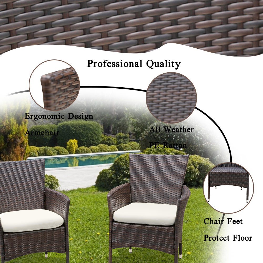 2 Piece Patio Set, Weather Resistant Modern Rattan Patio Chairs Conversation Set, Outdoor Wicker Front Porch Furniture, Small Patio Set Furniture with Cushions, Patio Balcony Bistro Sets, JA3059 - image 4 of 9