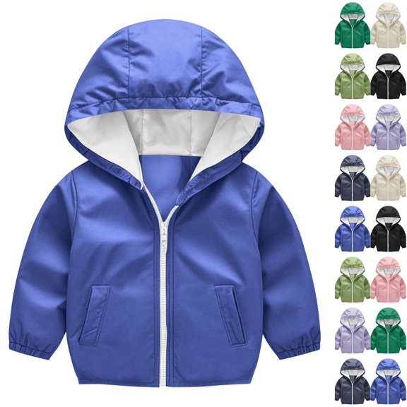 Husipze Toddler Hooded Rain Jacket Full Zip Windbreaker Waterproof Windproof Casual Outerwear Solf Lightweight Raincoat for Kid Blue 12 Months