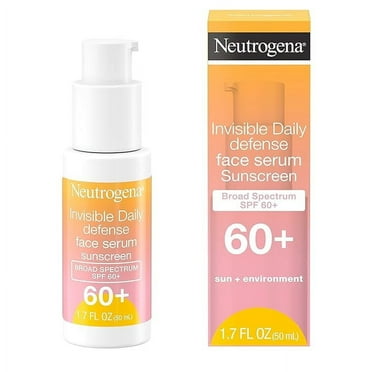 Neutrogena Invisible Daily Defense Face Sunscreen   Hydrating Serum with Broad Spectrum SPF 60  & Antioxidants to Help Skin Glow, Oil-Free, Fragrance Free, 1.7 fl. oz