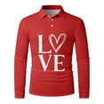 thumbnail image 5 of Valentine's Day Heart Print Long Sleeve Polo Shirt Classic Fit and Stylish Top for Him Red XXL, 5 of 7
