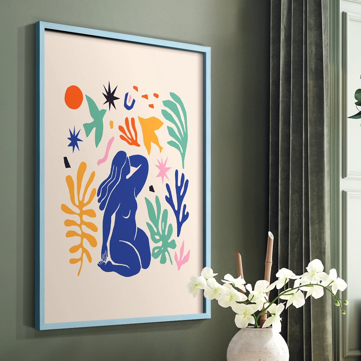 Matisse CDXLV in Blue Solid Wood Framed Print No Nail Hanging