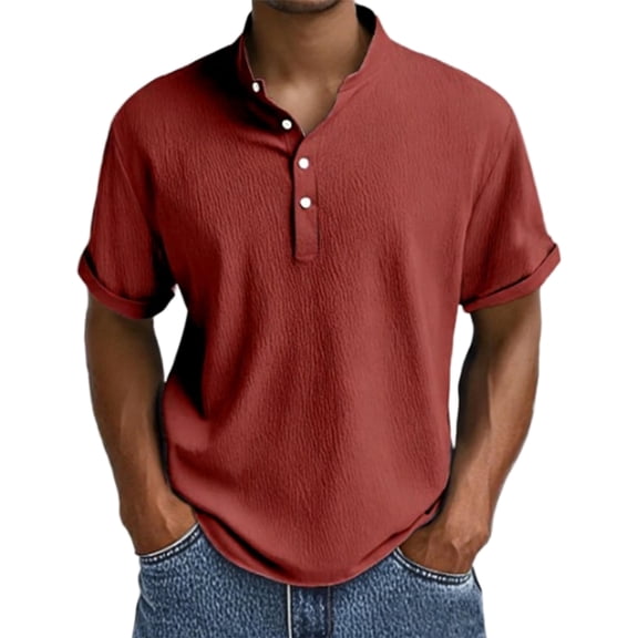 CIENVNSTG Short Sleeve Shirts for Men Henley Casual Outfits Shirt Summer 2026 Novelty Athletic Tops Deep Red L