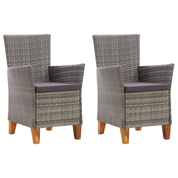 vidaXL Patio Chairs 2 pcs with Cushions Poly Rattan Gray