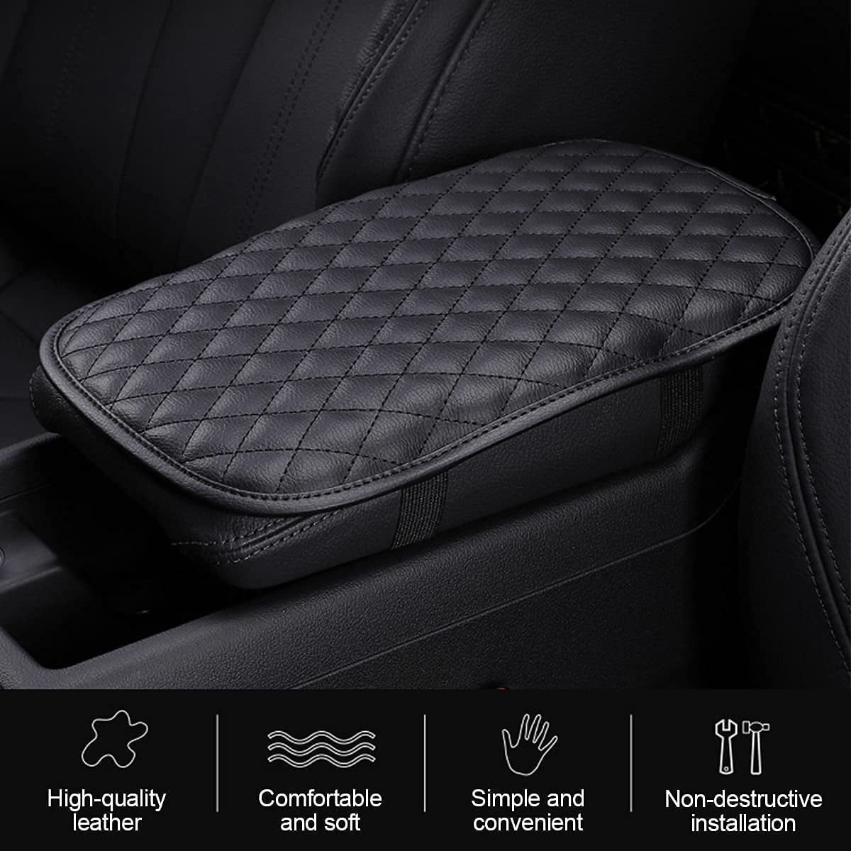 Black PU Car SUV Center Armrest Console Box Soft Pad Cover Cushion Durable Mat 