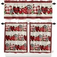 thumbnail image 2 of Valentine''s Day 3 Piece Kitchen Curtains Tiers and Valances Set, Heart Rose Flower Black Red Buffalo Plaid Anniversary Wedding Short Rod Pocket Window Curtain for Bedroom, Bathroom, 2 of 6
