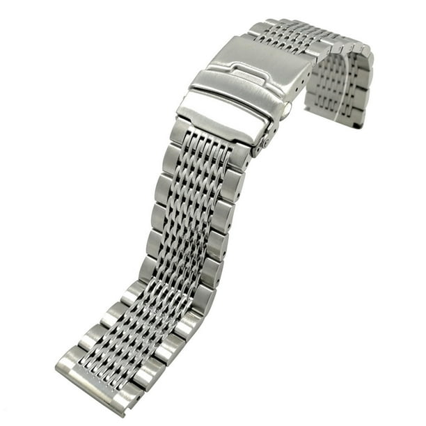 Correa de reloj de acero inoxidable de 20 mm, correa de metal sólido con lijado para reemplazo de reloj (plateada)