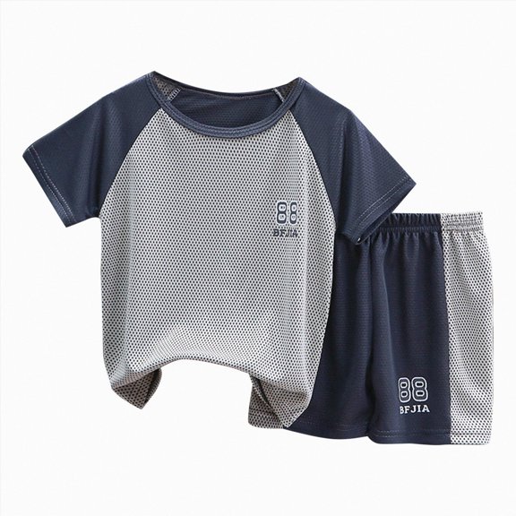 Splozh Boys' Athletic Shorts Set Boys' 2-Piece Summer Outfit Short Sleeve T-Shirt and Shorts Set Toddler to Big Kid,Grey,5-6 Years