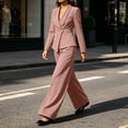 thumbnail image 6 of Women's Blazer Straight-Leg Suit Solid Color V-neck Long Sleeves Suit Coat Straight-leg Pants Suit Breathable Lightweight Office Wear for Women, 6 of 8