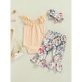 thumbnail image 4 of Baby Girl Bell Bottom Outfits Set Sleeveless Flounce Romper + Floral Print Flared Pants + Headband 3 Piece Casual Outfits, 4 of 9