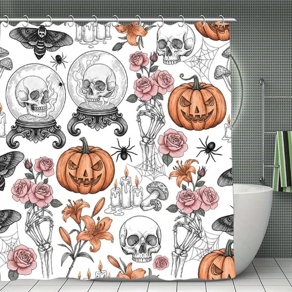 Dark Academia Halloween Print Shower Curtain,Modern Fabric Waterproof Shower Curtain Set with Hooks,70.8×70.8Inch
