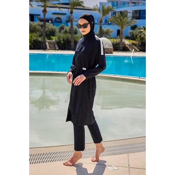 Black Full Coverage Modest Swimwear Burkini Set M2507-1