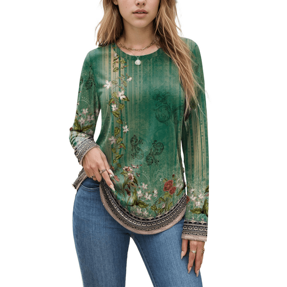 Weardear Women's Long Sleeve Crew Neck Tunic Tops Pleated Fall Blouse Casual Dressy Shirts S-XXL