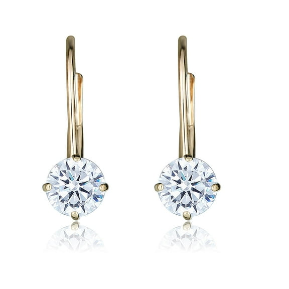AVORA 10K Yellow Gold 5mm Simulated Diamond CZ Lever-back Drop Earrings