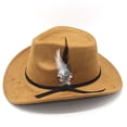 thumbnail image 6 of SGMVNU Cowboy Hats for Men Small Brim Felts Crushable Outback Hat with Belt Strap Parties Western , Khaki, One Size, 6 of 9