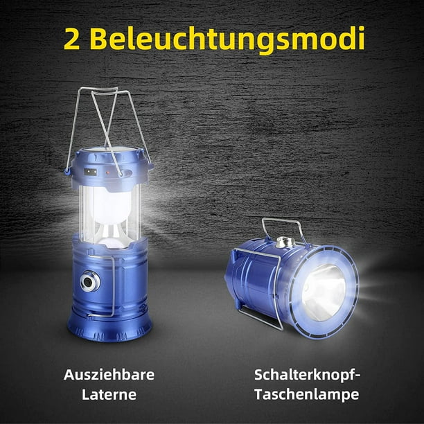 Linterna solar Linternas de camping Iluminación de tienda de campaña con interfaz USB, Linterna de jardín Linterna de jardín Linterna recargable a prueba de agua Soporte de carga móvil, (Azul) LingWen 9024715801487