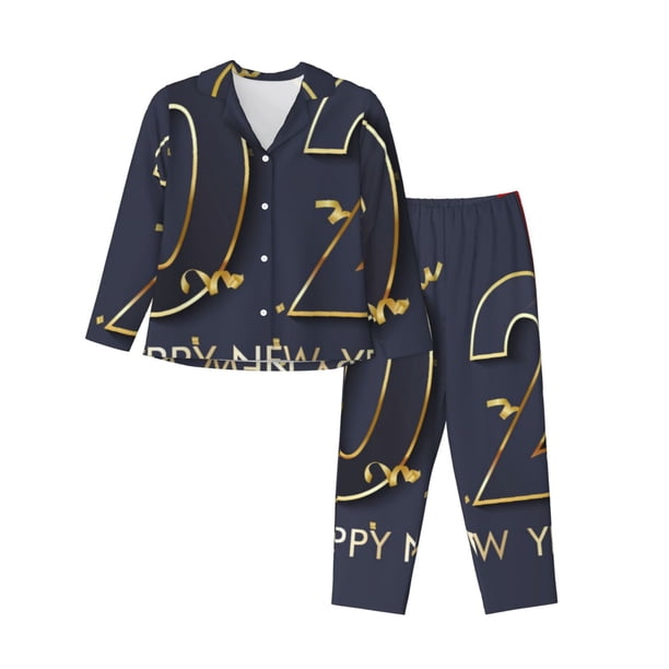 Fotbe 2025 New Year 2 Conjunto de Pijama de Manga Larga para Mujer con Estampado, Ropa de Dormir de 2 Piezas, Conjunto de Casa Suave y Cómodo con Bolsillos-XX-Large