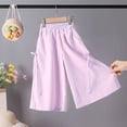 thumbnail image 6 of ZHOGXU Kids Child Girls Summer Capri Pants Elastic Waist Solid Color Wide Leg Breathable Lightweight Fashion Trousers With Pockets For Casual Daily Wear ,Purple,10-11 Years, 6 of 6