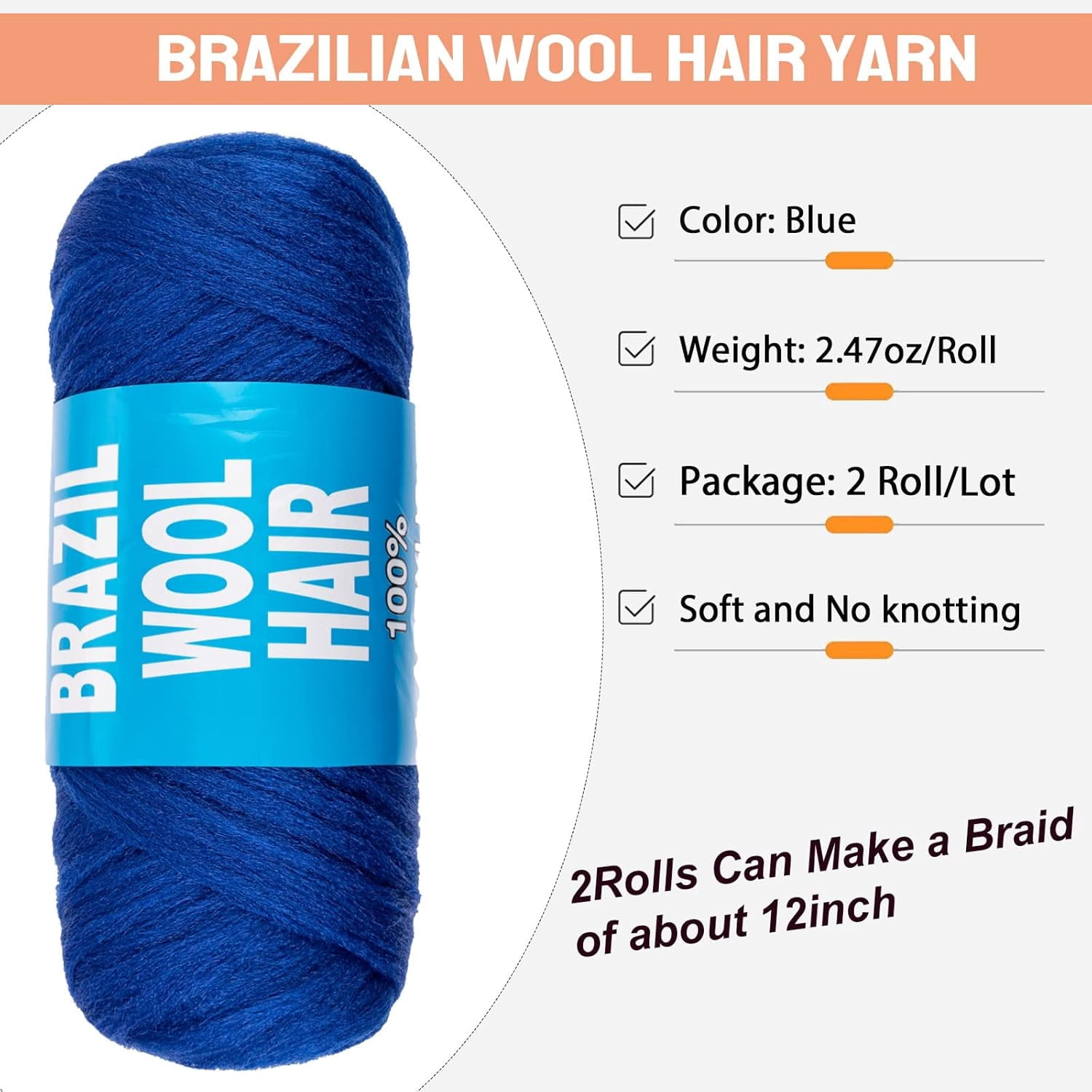 2/4/8 Rolls Brazilian Wool Hair for Braiding Acrylic Hand Knitting Wool Yarn for Soft Locs Crochet Hair Jumbo Braids Twist Braiding Hair Extensions