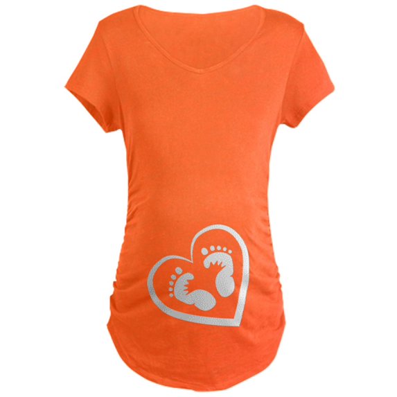 CafePress - Baby Footprints White Maternity T Shirt - Maternity Dark T-Shirt