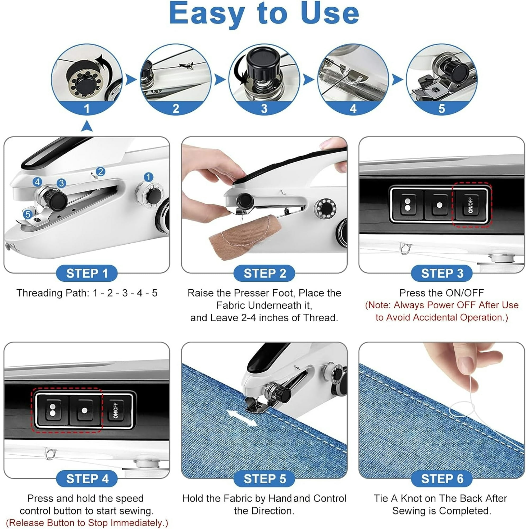 Behome Handheld Sewing Machine with Two Speeds, Mini Sewing Machine for Clothes, Fabrics, and Quick Home Repairs